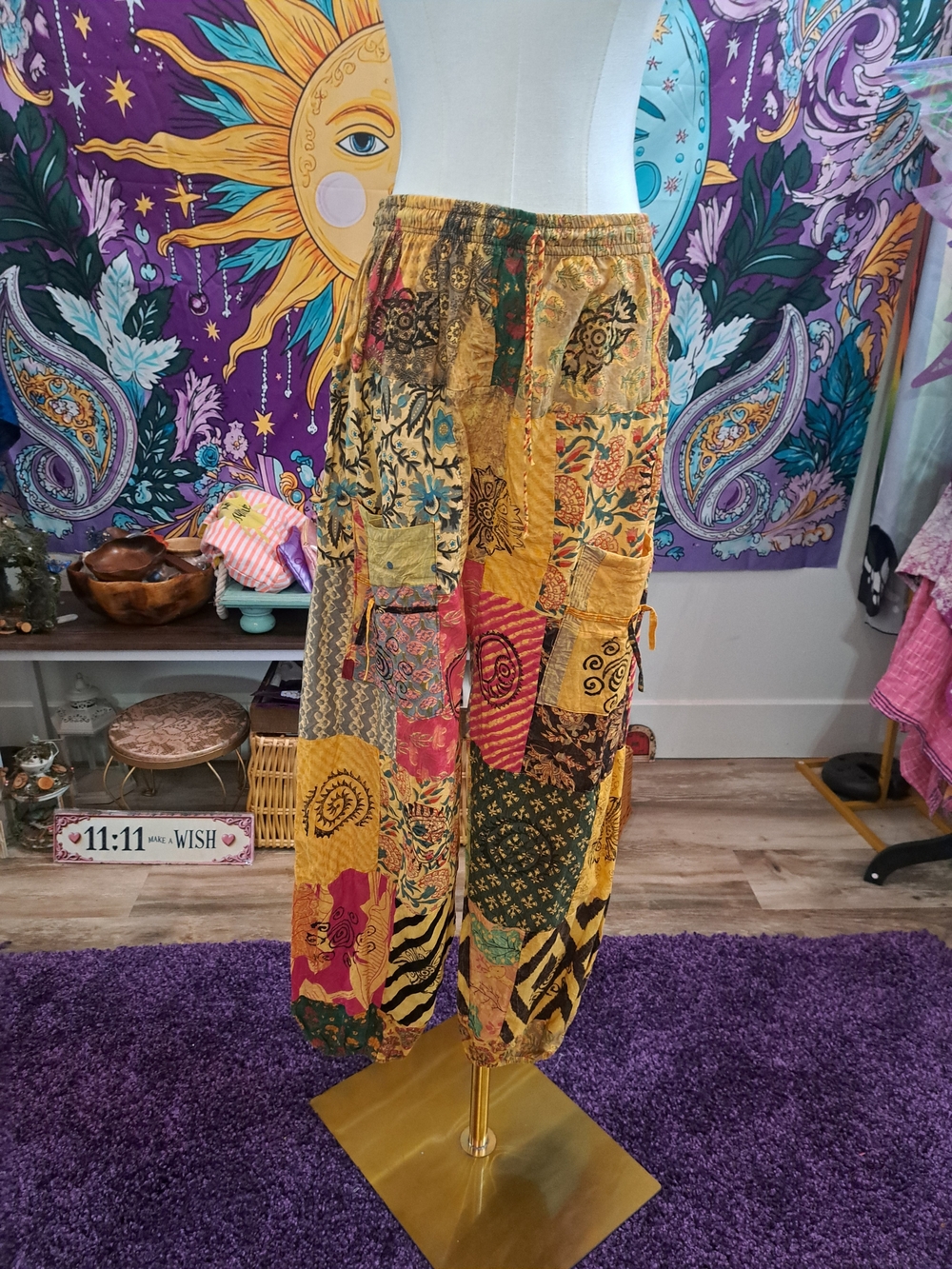 Golden Bazaar – Acid Wash Cotton Art Panel Harem Pants with Pockets